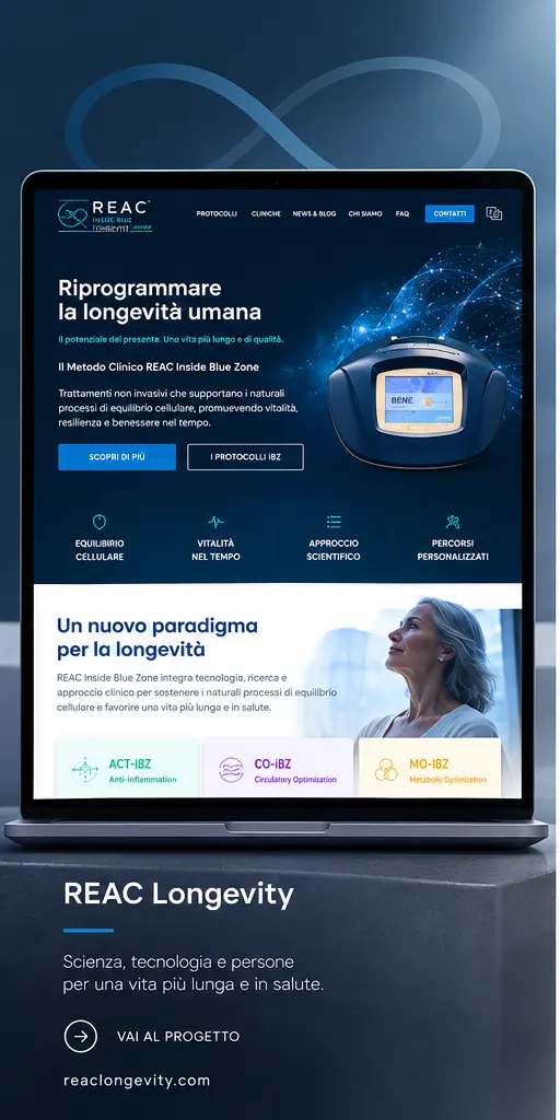 REAC Longevity: scienza, tecnologia e persone per una vita più lunga e in salute. Vai al sito reaclongevity.com